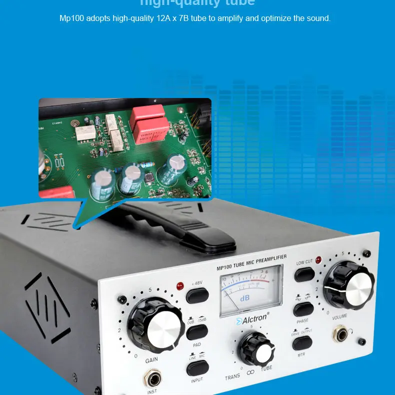 Alctron MP100 одноканальный микрофон-трубка/инструмент предусилитель, микрофонный усилитель, с 48V фантомным питанием