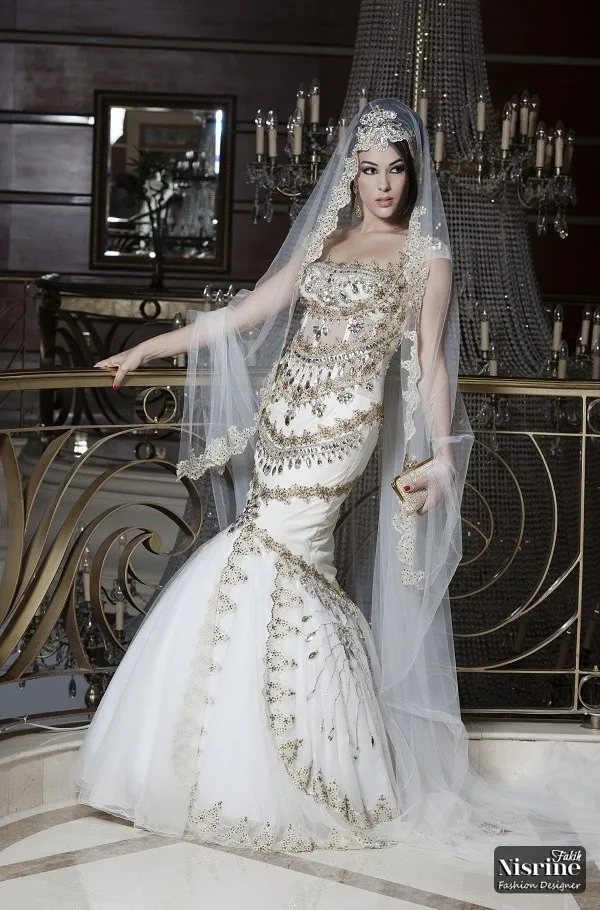 Luxury Arabic Style Muslim Wedding Dresses Beads Crystal Fashionable