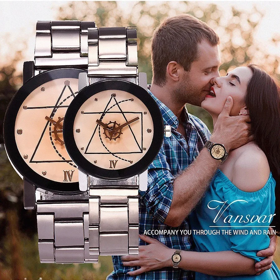 

Vansvar Vintage Steel Quartz Lovers Watch Women Hot Sale Gear Style Men Watches Ladies Casual Wristwatch Relogio Feminino Clock
