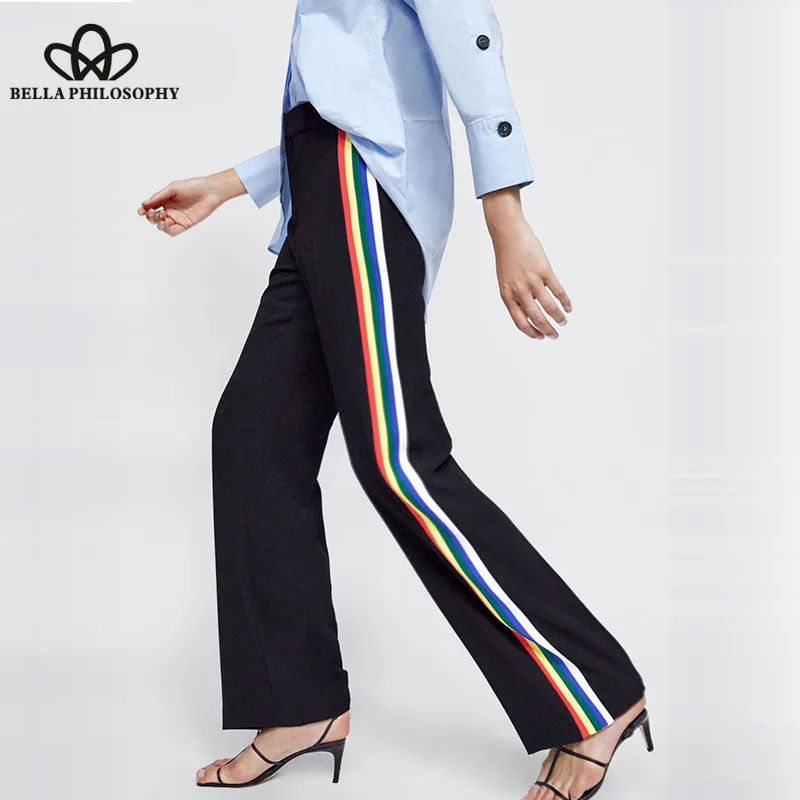 Wonder 2018 new autumn Vintage Sport Pants Fashion Loose Casual Female Striped Long Pants High Waist Lady Straight Retro Pants