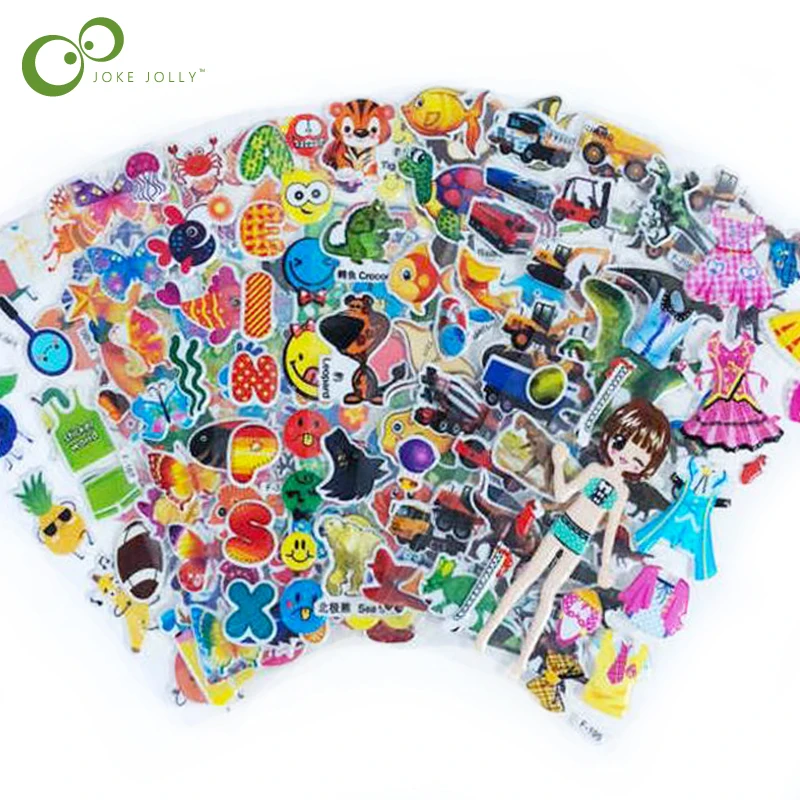 

5 Sheets 3D Stickers Cartoon Patterns Fashion Brand Kids Toys Cartoon Children girls boys PVC Stickers Bubble Stickers GYH