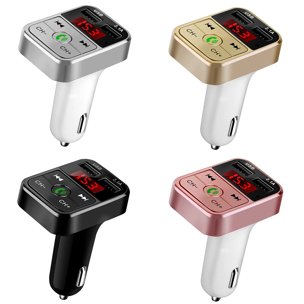 5V 2.1A Bluetooth Car Kit FM Transmitter Handfree Car MP3 Audio Player Dual 12V USB Car Charger Aux Port Support TF Card & U Dis