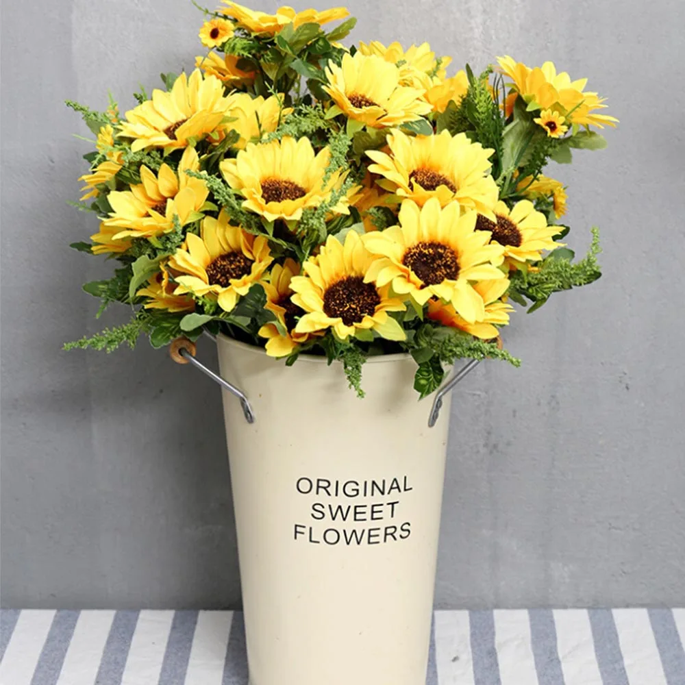 10 Heads Artificial Sunflower Bouquet Simulation Silk Real Touch Fake