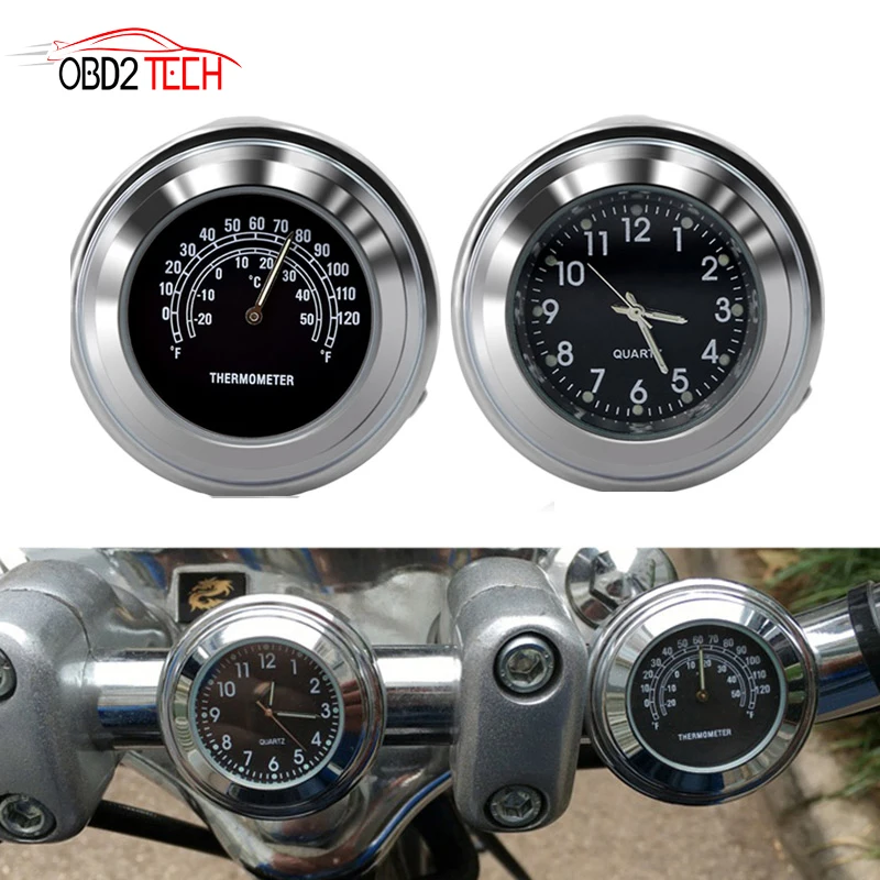 

Universal Waterproof 7/8'' Motorcycle Bike Handlebar Mount Clock with Motocycle Temp Thermometer