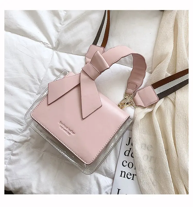 

2019 High Quality Summer Fashion New Handbags Transparent Bow Women Bag Sweet Girls Letter Casual Square Phone Bag Shoulder Bags