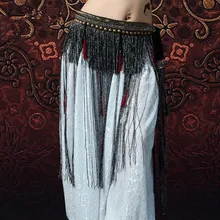 Танец живота племенной пояс с бахромой юбка черный бежевый два слоя кисточкой Танец живота хип шарф