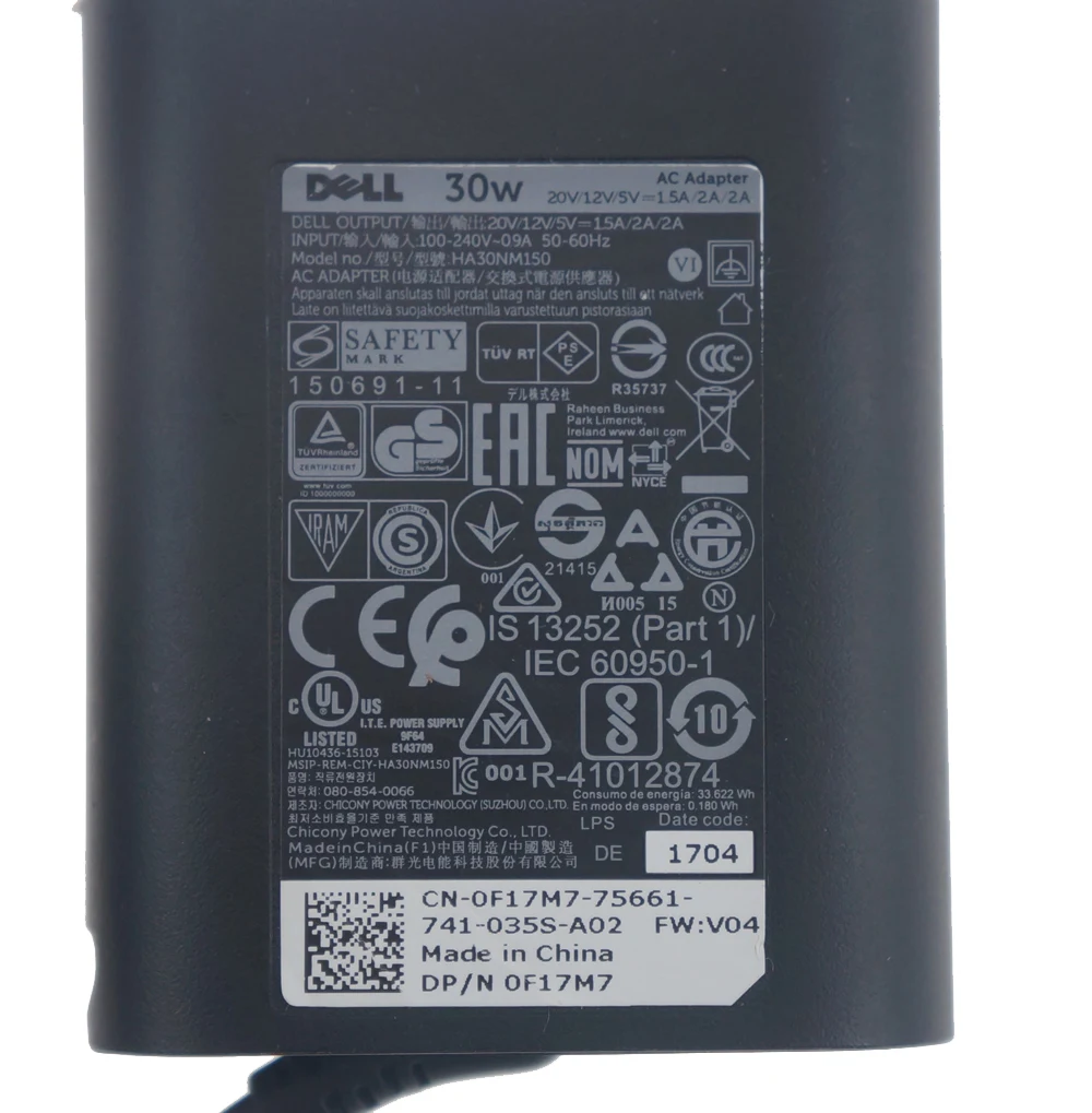 A Original 30 Вт USB Type C AC адаптер для ноутбука DELL XPS 12 9250 Latitude 7275 Venue 8 Pro 5855 зарядное
