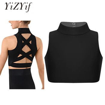 

YiZYiF Girls Ballet Dance Sports Bra Tank Dance Crop Top Sleeveless Mock Neck Criss Cross Back Tanks Bra Tops Ballet Costumes