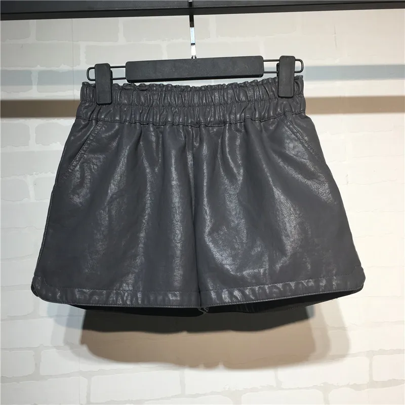 2018 новые осенние шорты сексуальные кожаные шорты Высокая Талия свободные широкие брюки короткие feminino эластичный пояс зима Booty Шорты Z6122