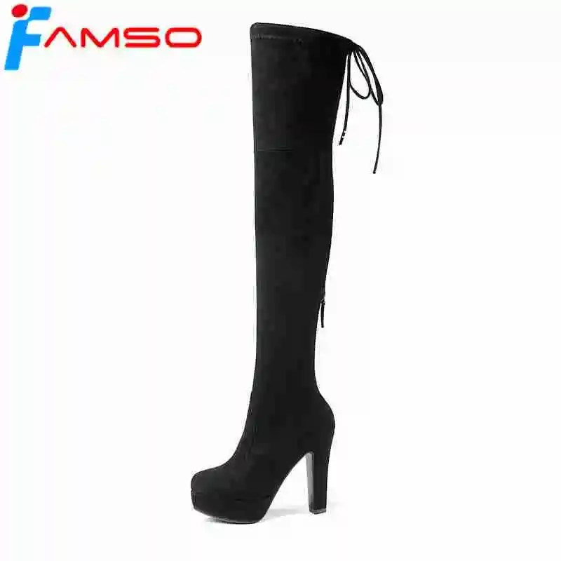 

FAMSO 2019 New Boots For Women Top Fashion Over the Knee Boots Autumn Office Lady Motorcycle Boots Winter Fur Snow Boots