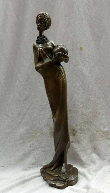 

005772 16" China copper brass carved fine woman earthen jar Sculpture Statue