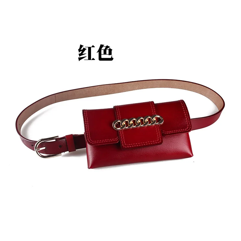 Роскошная поясная сумка для женщин, поясная сумка из натуральной кожи, поясная сумка для девушек, мини поясная сумка, Винтажный чехол для телефона, кошелек для монет, модный - Цвет: Красный