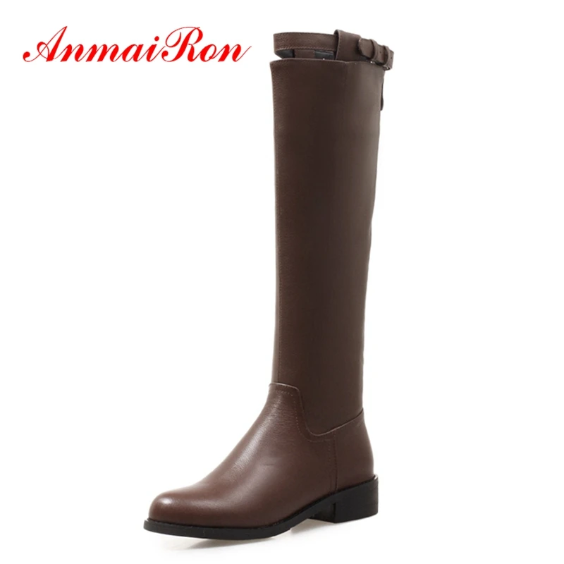 

AnimaiRon Round Toe Basic Zip Knee-High Square Heel Designer Boots Booties 2018 Woman Snow Boots Women Size 34-39 ZYL1554