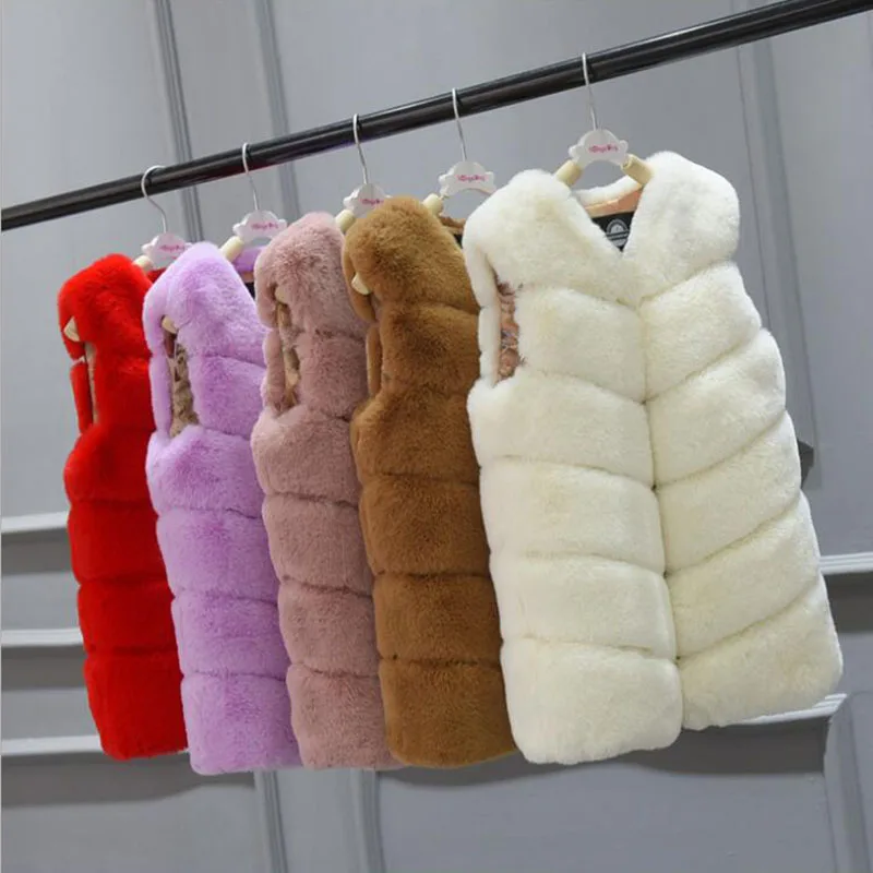 

Girls Winter Fox Fur Girls Vest Thick Warm Waistcoat Baby Girls Faux Fur Jackets Children Long Jackets Coats Kids Outerwear