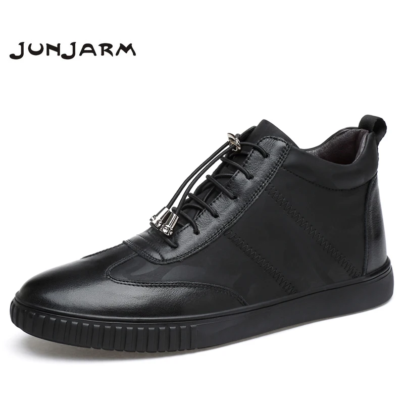 

JUNJARM 100% Genuine Leather Men Ankle Boots Winter High Top Men Snow Boots Keep Warm Flats Boots Men Winter Shoes Size 38-45