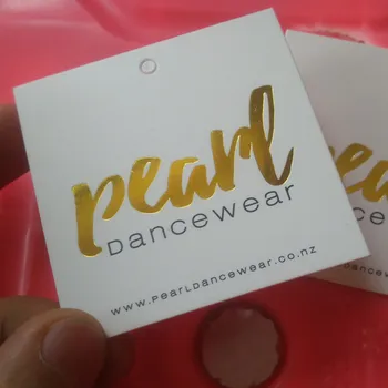 

1000pcs Custom 400gsm Coated paper square price tags golden foil swing Hang tag 6 * 6 cm