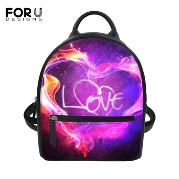 

FORUDESIGNS Women PU Mini Leather Backpack Romantic Love Heart Print Pattern Travelling Bag Backpack Fashion Girls Shoulder Bags
