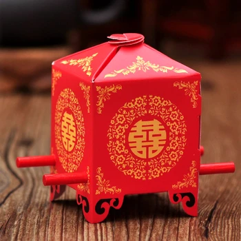 

Factory Fast Delivery! 50pcs/lot Chinese Style "Red Double Happiness" Sedan Chair Wedding Favor Boxes Party Gift Favor Candy Box