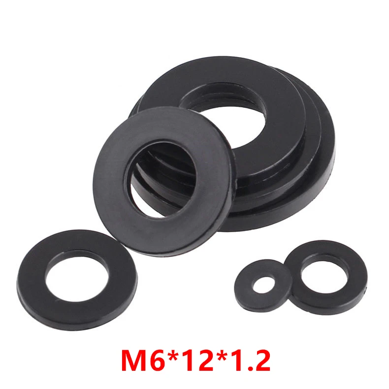 1000pcs M6*12*1.2 Black Nylon Flat Washer Din125 Plastic Plated Seals