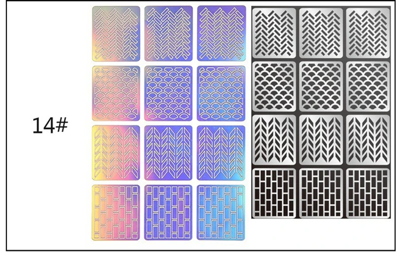 12 дизайн в 1 лазерный винил для ногтей полый неправильный шаблон трафареты для многоразовый для маникюра деко наклейки для нейл-арта наклейки-трафарет - Цвет: 14