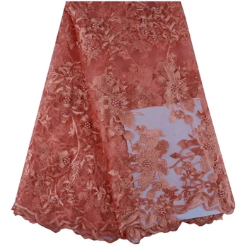 

2018 Stones Nigerian Lace Fabric Bridal Fashion African French Lace Fabric 5 Yards Tulle Mesh Net Lace Materials For Party 1014B