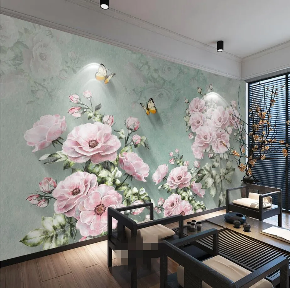 Beibehang пользовательские фото обои настенные стикеры Европейский Ностальгический ретро 3D Роза бабочка ТВ стены papel де parede