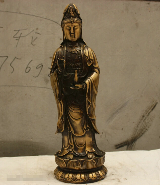 

Chinese Folk Culture Handmade Bronze FengShui Lucky RuYi GuanYin Buddha Statue
