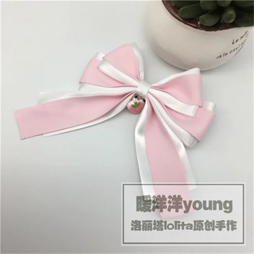 1Pcs Only Сладкий Лолита японский лук колокол шпилька клубника розовый белый боковая заколка принцесса ручной работы аксессуары косплей головной убор заколка для волос - Цвет: 1Pcs Only