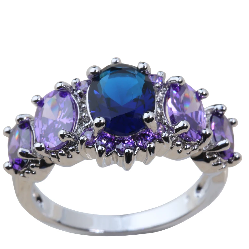Стильный Синий Циркон фиолетовые камни 925 пробы серебро для Для женщин Jewelry