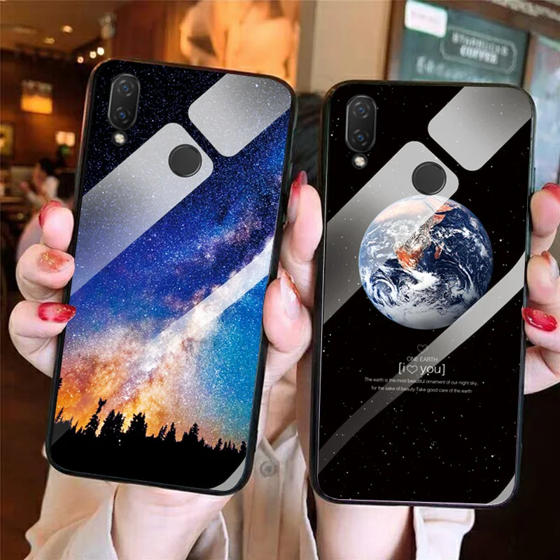

YOUVEI Phone Case For Huawei Honor 10 Lite Case Coque On For Huawei Honor Play 8A 8C 8X 8S Tempered Glass CoverStarry Sky Bumper