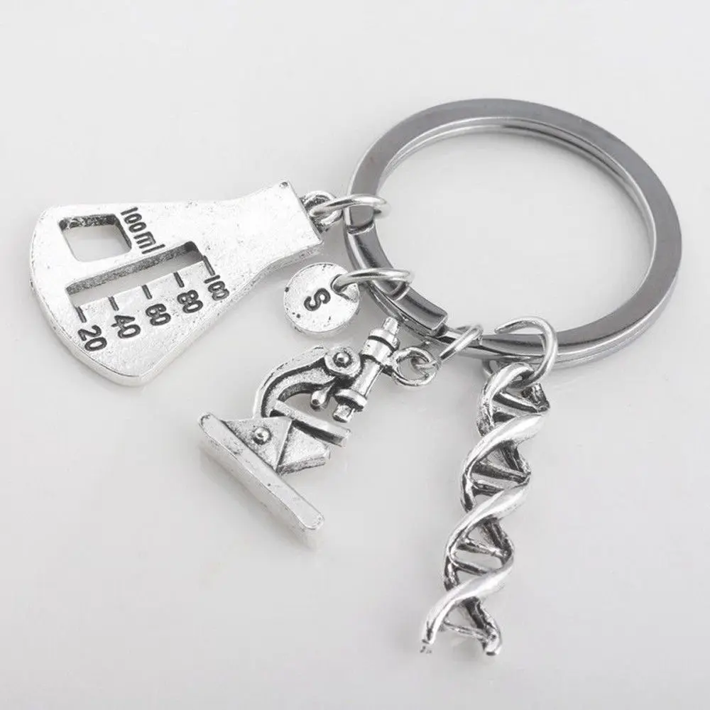 

Flask DNA Microscope Gene Design Keychain Keyring Key Rings Bag Pendant Key Chains Holders for Men Jewellery Gift
