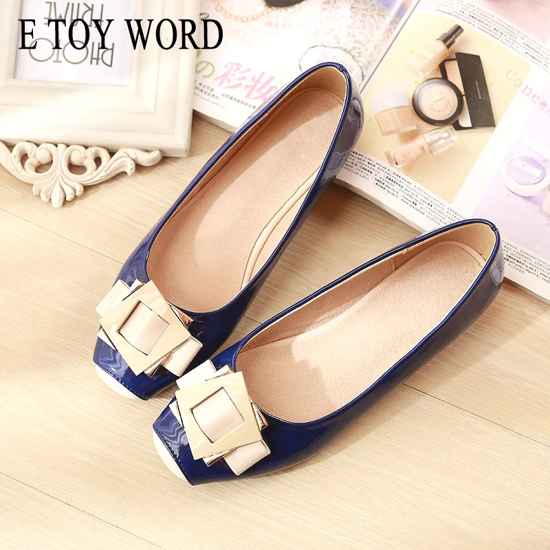 

E TOY WORD patent leather flats square buckle shoes Candy color sweet fashion women square toe shoes shallow ladies flat shoes