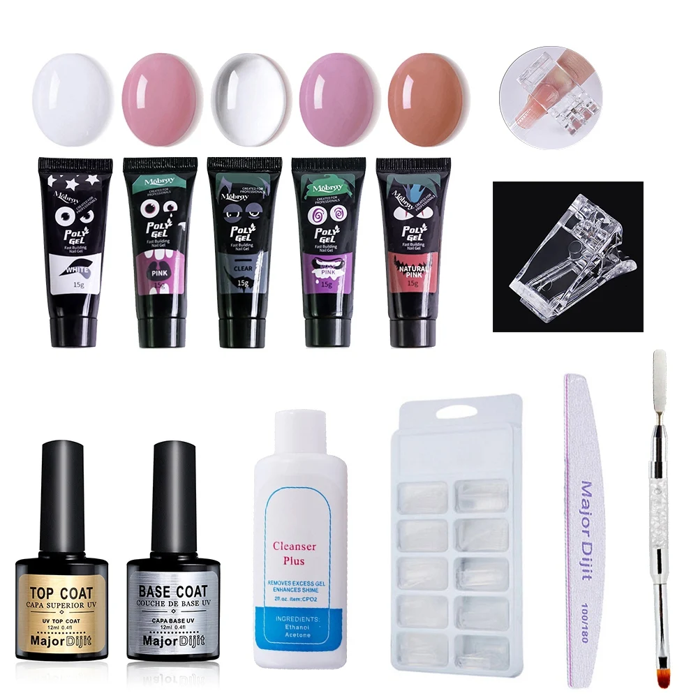 Online 12 teile satz Nail art Set Poly Gel Finger Verlängerung Klar Rosa Gelee Polygel Schnell Gebäude DIY Nagel Kunst Dekoration nagel Salon