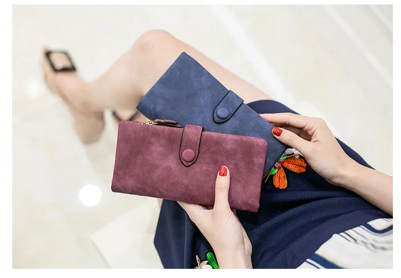 MJ Women Leather Wallets Matte PU Leather Long Wallet Lady's Brand Design Bi-Fold Clutch Purse Coin Pocket Multiple Card Holder (24)