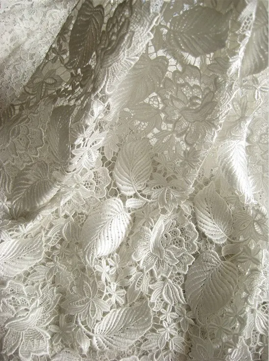 

off White Crocheted lace fabric, venise lace fabric, bridal lace fabric, retro floral leaves fabric lace, by the yard