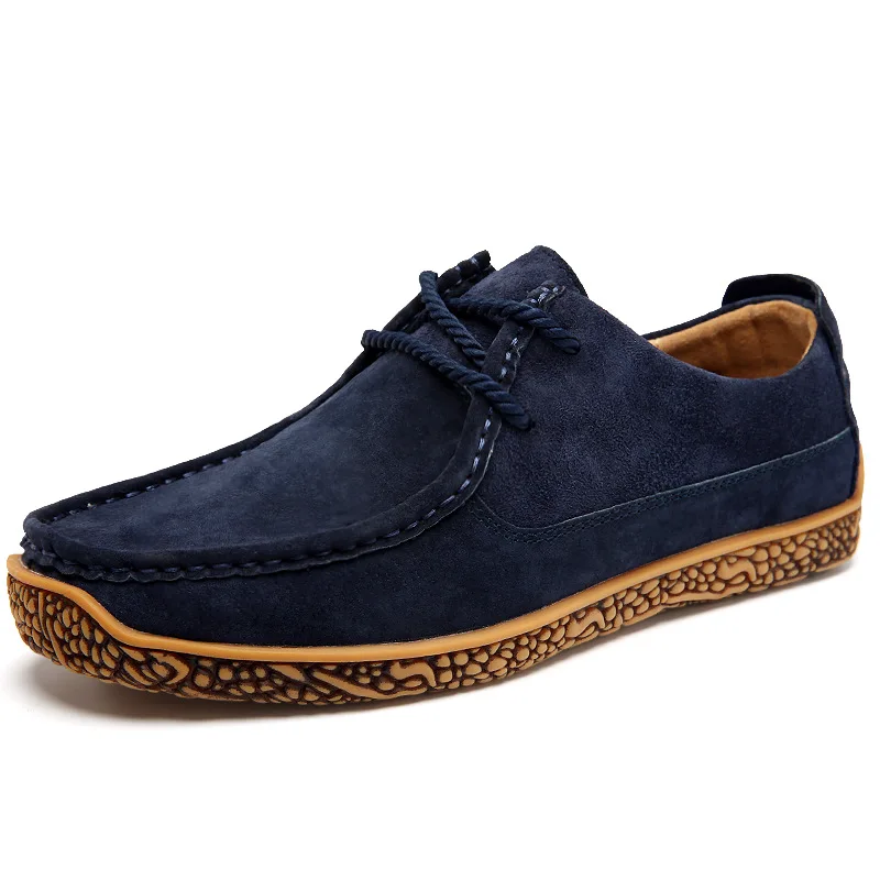 Осенняя кожаная обувь для вождения; мужская повседневная обувь; кожаная Парусная обувь; замшевая обувь с улиткой; Модная молодежная обувь в британском стиле - Цвет: blue