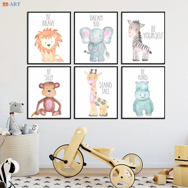 Zero Clock Baby Animals Poster Canvas Painting Safari Animal Painting Quote Leaves Print Baby Shower Gift Wall Art Nursery Decor