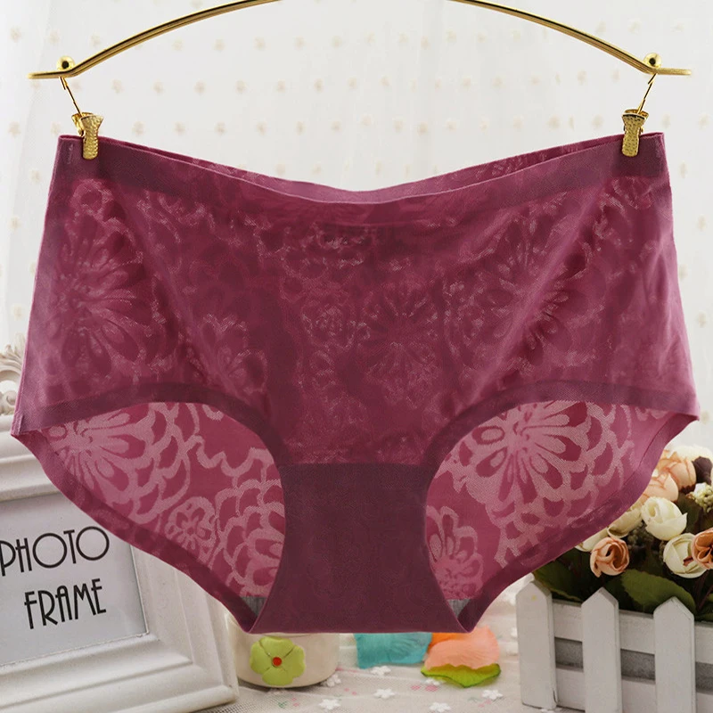 Awaytr Comfortable Smooth Seamless Panties Underwear For Women Sexy Jacquard Panties Ice silk
