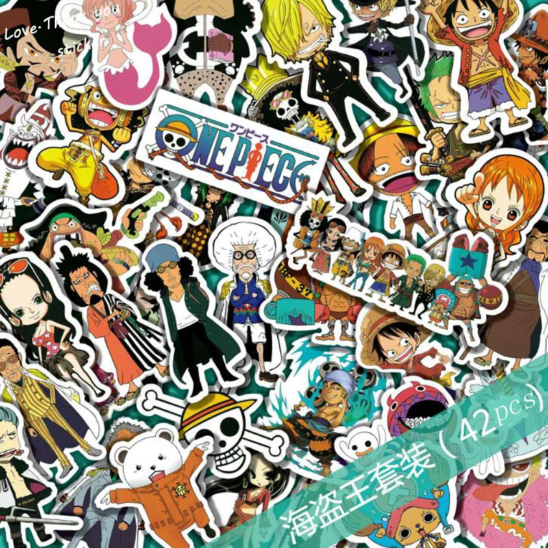 42 Pcs Mixed One Piece Stickers For Children Anime Funny Cartoon Stickers Home Decor Wall Car