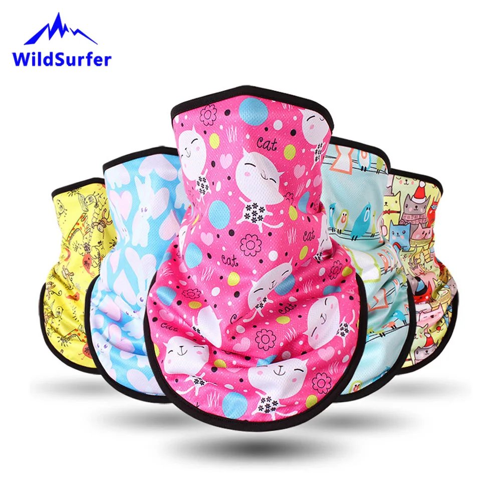 

WildSurfer Fleece Skiing Bibs Children Cartoon Snowboard Full Face Mask Boys Warmer Triangular 3D Print Scarf Girl Ski Mask FJ42
