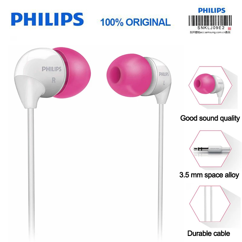 Оригинальные наушники-вкладыши Philips SHE3501, наушники-вкладыши 3,5 мм, проводные спортивные наушники Conteol, наушники с супер басами для Xiaomi LG huawei