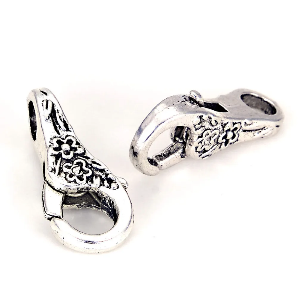 10 Pcs Unique Designed Metal Lobster Clasp Antique Silver Plated Flower