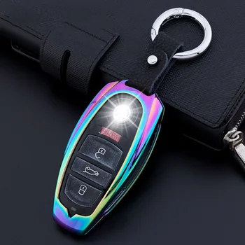

New Zinc Alloy+Leather Car Remote Smart Key Cover Case Shell Holder Fob Keychain For Touareg Auto Key Accessories
