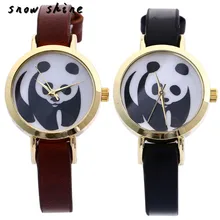 snowshine 10 Fashion Women Watch Panda Faux Leather Band Analog Quartz Wrist Watch free shipping
