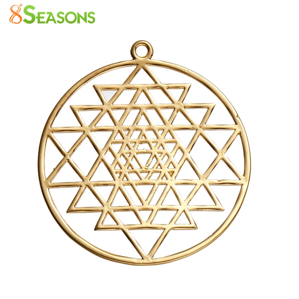 

8SEASONS Copper Sri Yantra Meditation Pendants Round gold-color Hollow 39mm(1 4/8") x 35mm(1 3/8"), 1 Piece