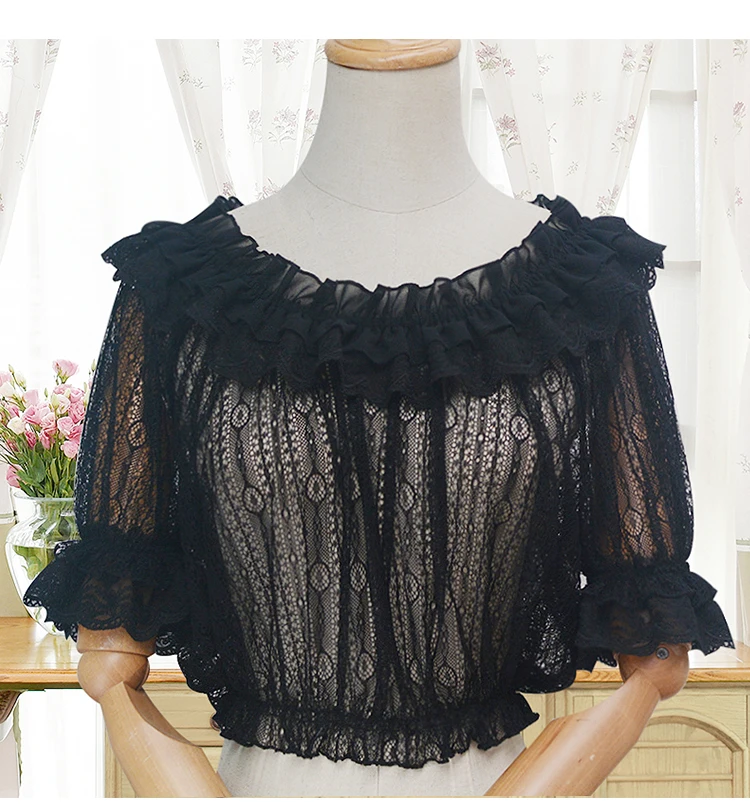 Blusa Shein Корейская парча сад Хаббл-пузырь рукав рубашка Лолита новое платье кружева короткий внутри взять лето тонкая модель