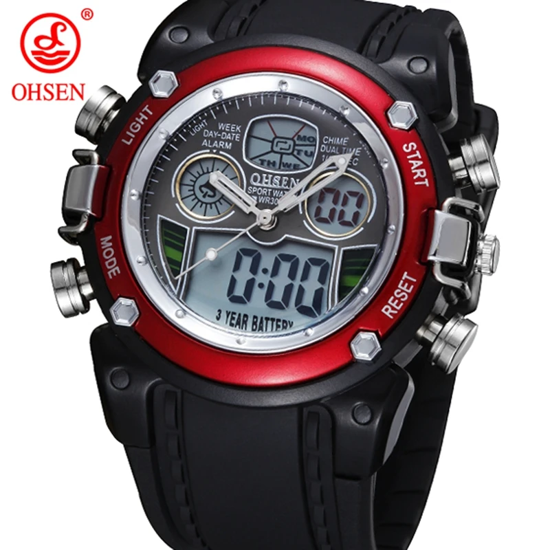 

Fashion OHSEN Analog Digital Watch Men Dual Time Hombre Relogio Masculino Waterproof Men Sports Watches Electronic Wrist Watches