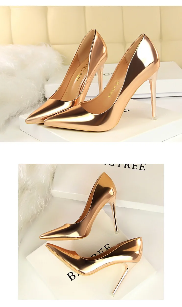 Г., женская обувь Туфли-лодочки с острым носком блестящая кожа под платье туфли-лодочки на высоком каблуке Свадебная обувь zapatos mujer, золотой и серебряный цвета