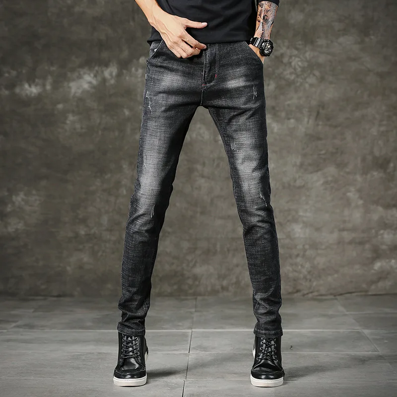 Высококачественный брендовый Топ Мода для бизнес на каждый день Slim Для мужчин, джинсы в стиле «хип-хоп»; осенние хлопковые брюки для девочек свободные удобные средства ухода за кожей стоп брюки для девочек - Цвет: Черный