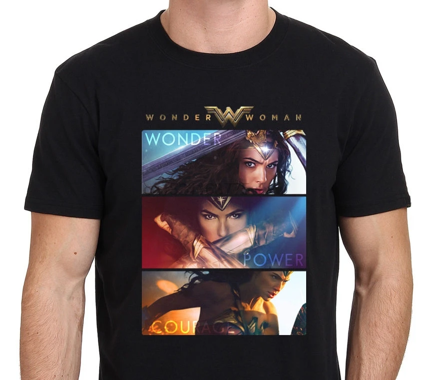 

Wonder Woman Gal Gadot Wonder- Power- Courage T-Shirt S-XXXL Mens Print T Shirt Top Tee White Style Hipster
